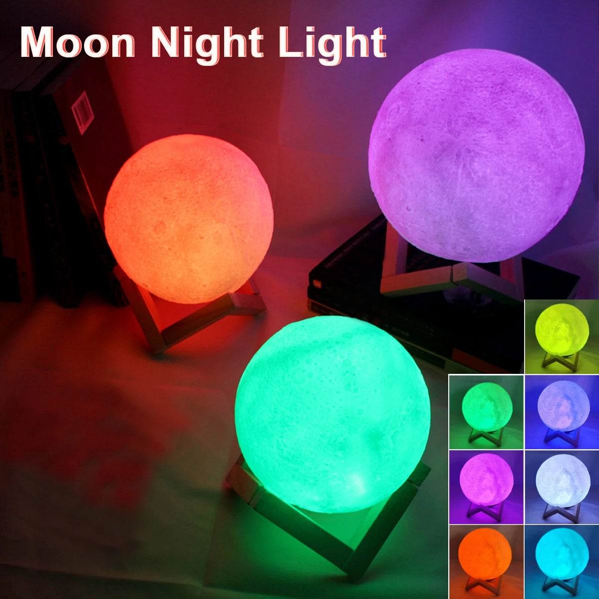 Lámpara de Luna LED 3D - Luz Nocturna Recargable con Soporte