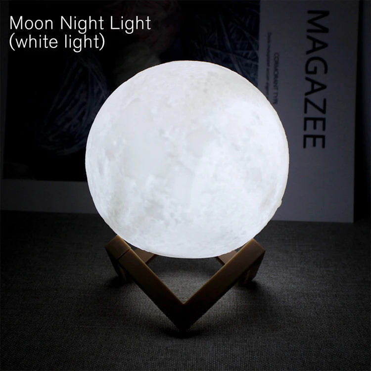 Lámpara de Luna LED 3D - Luz Nocturna Recargable con Soporte