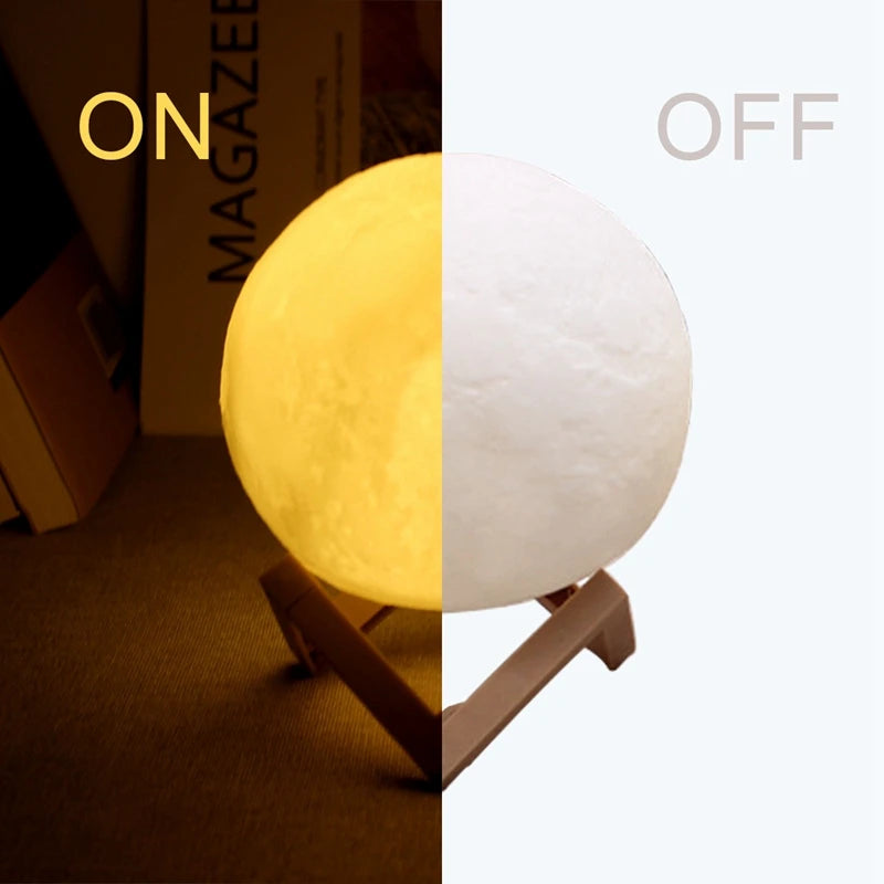 Lámpara de Luna LED 3D - Luz Nocturna Recargable con Soporte