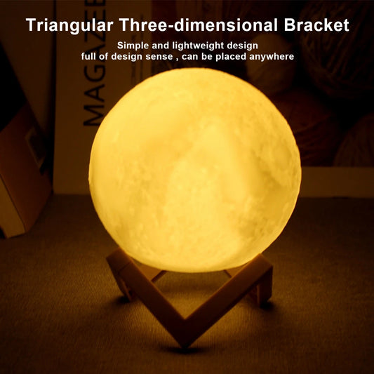 Lámpara de Luna LED 3D - Luz Nocturna Recargable con Soporte