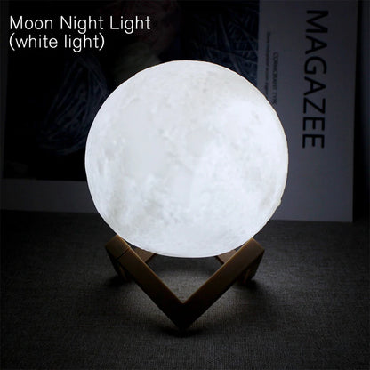 Lámpara de Luna LED 3D - Luz Nocturna Recargable con Soporte