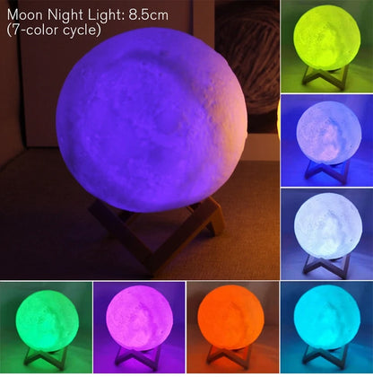 Lámpara de Luna LED 3D - Luz Nocturna Recargable con Soporte