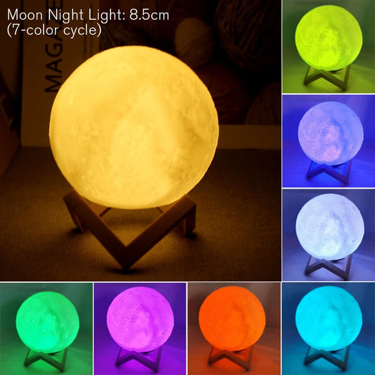 Lámpara de Luna LED 3D - Luz Nocturna Recargable con Soporte