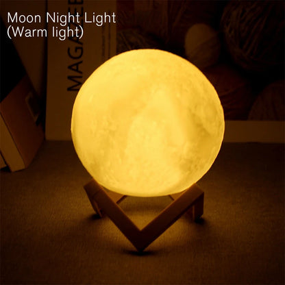 Lámpara de Luna LED 3D - Luz Nocturna Recargable con Soporte