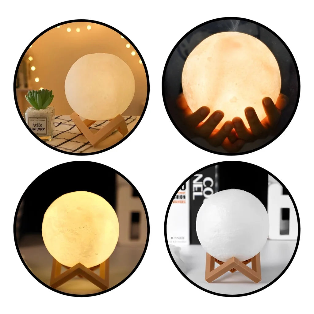 Lámpara de Luna LED 3D - Luz Nocturna Recargable con Soporte